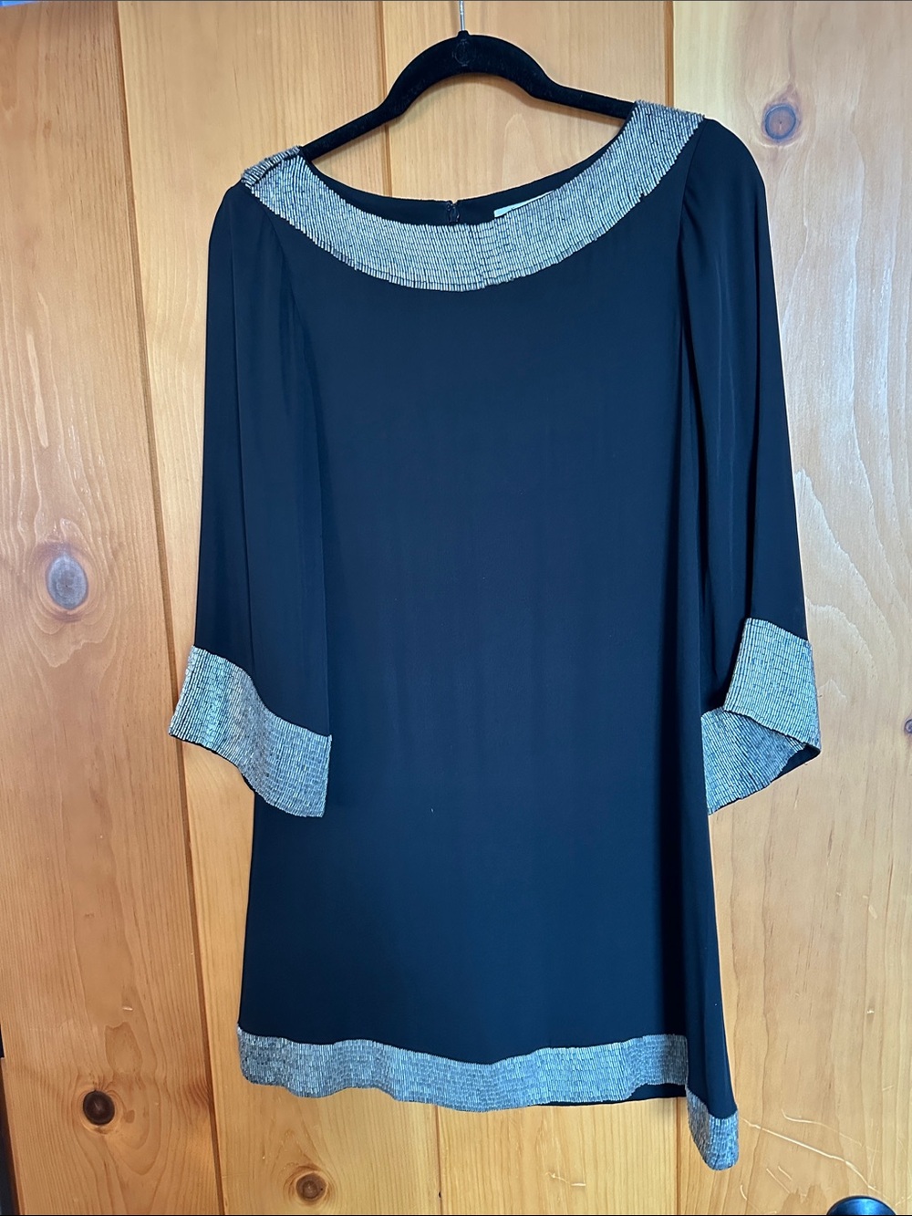 Alice + Olivia Black Tunic with Silver Trimmed Neckline and Cuffs
